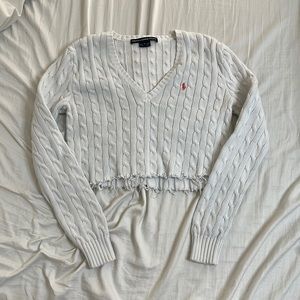 white cropped ralph lauren sweater